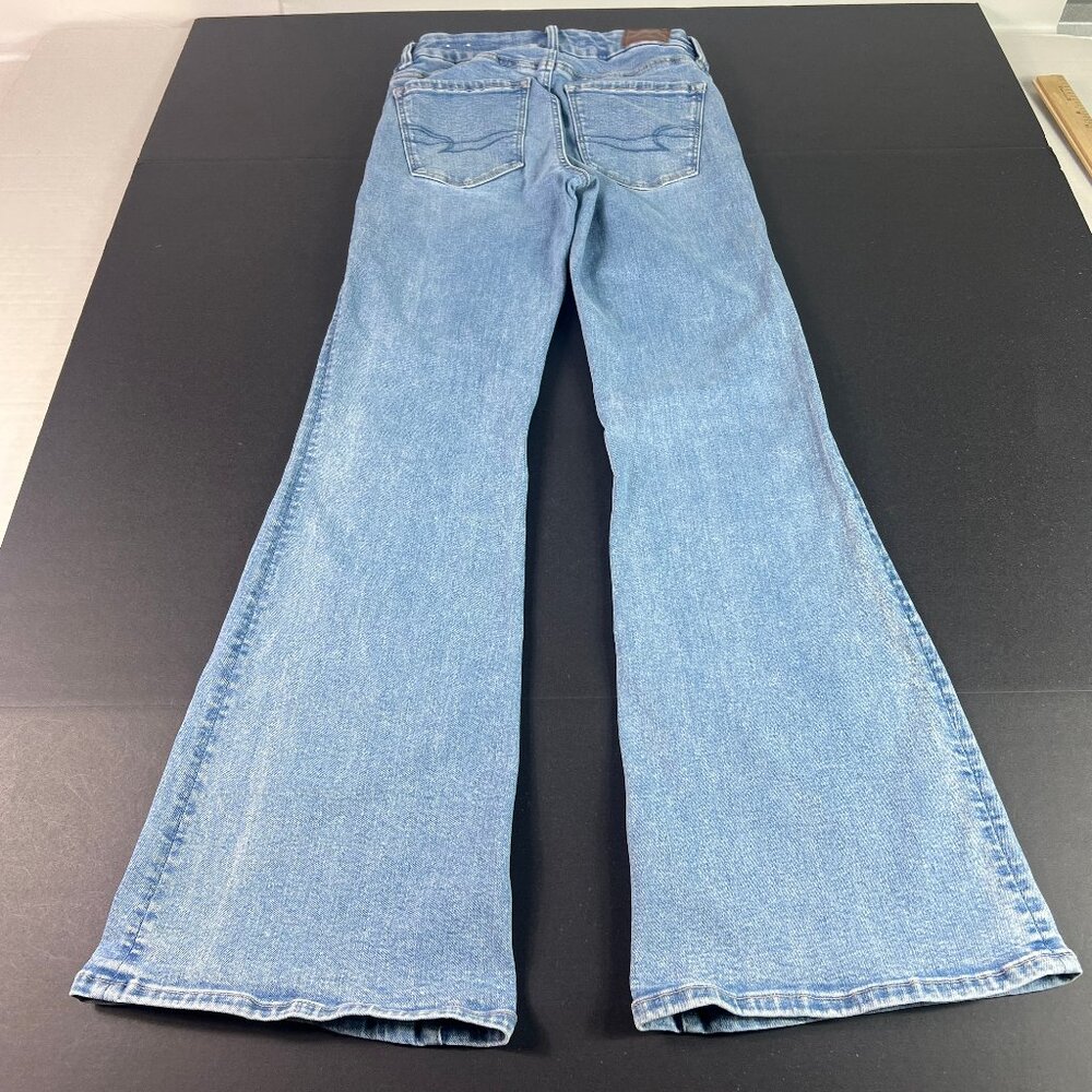 American Eagle Jean Women 26x30* Super High Rise Flare Blue Stretch Denim Tag 2R - Picture 10 of 16